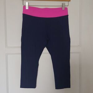 Lorna Jane Women's Capri Leggings Navy Blue Pink Size XS